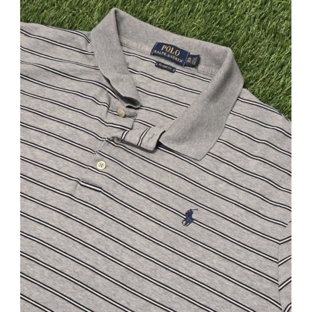 Polo Ralph Lauren Soft Cotton Polo Shirt Mens XXL Gray White Striped Classic Fit